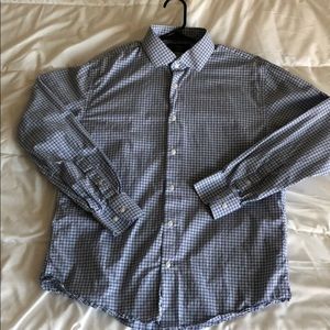Blue checkered button up, long sleeve